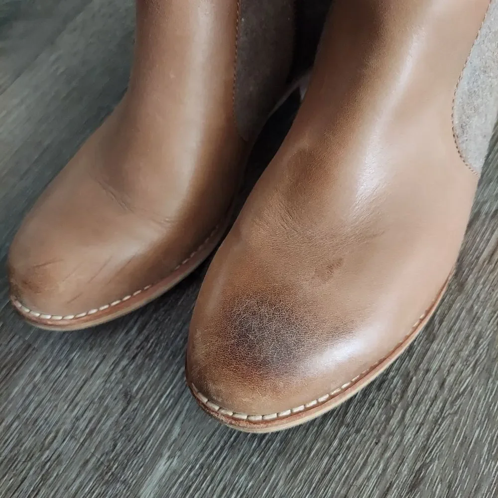 Womens Caterpillar Sabrina Tan Leather and Wool Riding Boots P310508 - Size 7.5
